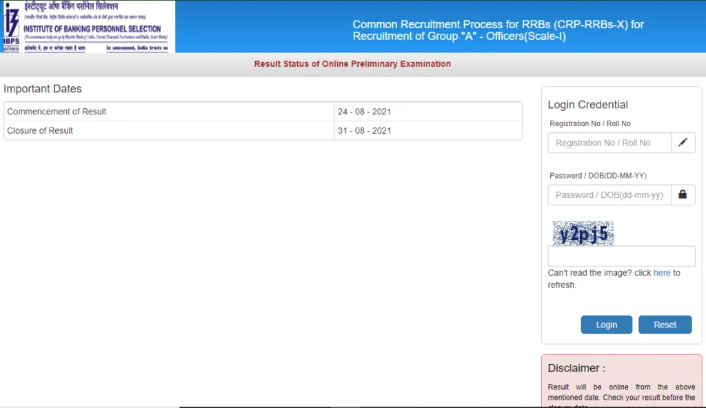 IBPS CRP-RRBs-X Officer Scale-I pre result